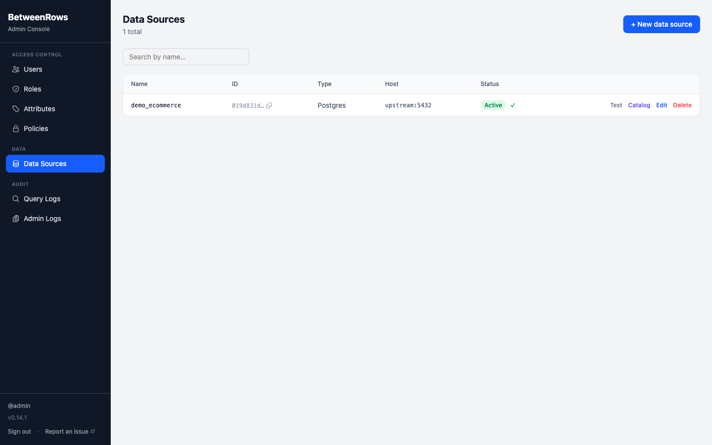 Successful connection test indicator on the data source form