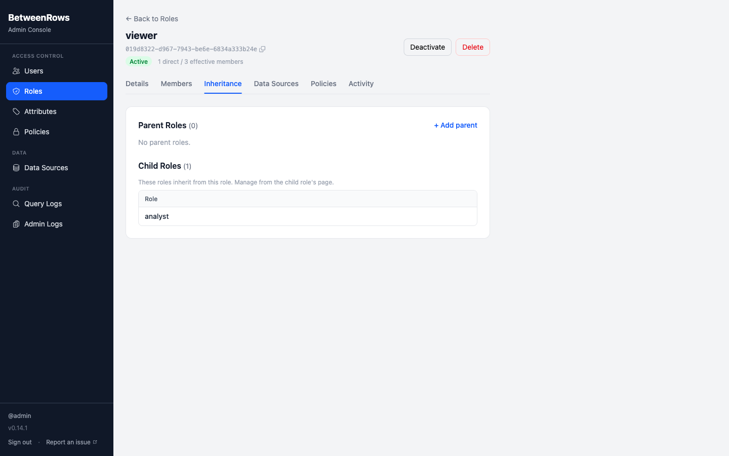 Role inheritance configuration showing parent role selection